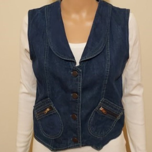 SPIEGEL VINTAGE FRONT COLLAR DENIM VEST FRONT ZIP POCKETS SIZE 11/12 - Picture 1 of 4